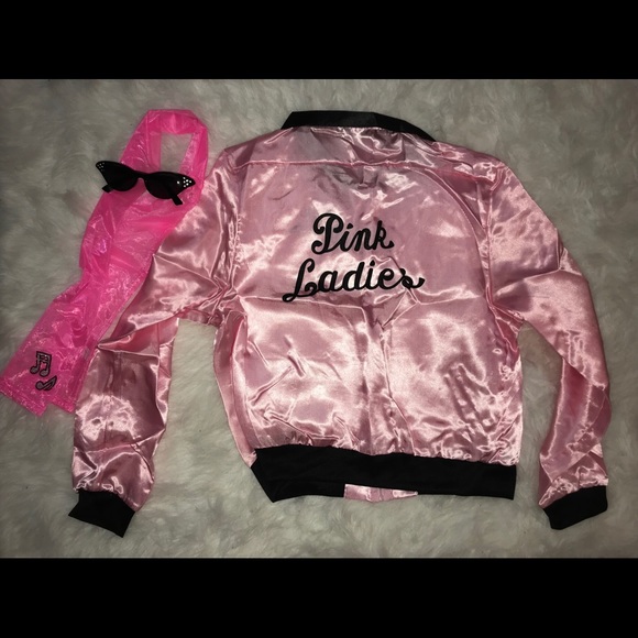 Grease Pink Ladies Jacket with scarf & glasses - Picture 2 of 4